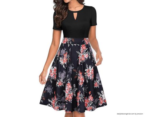 lds blessing dress YATHON Women's Vintage Floral Flared A-Line Swing Casual Party Dresses with Pockets