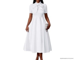 lds blessing dress Memoriesea Women's Elegant Casual Short Sleeve Work Party A-Line Dress with Pockets