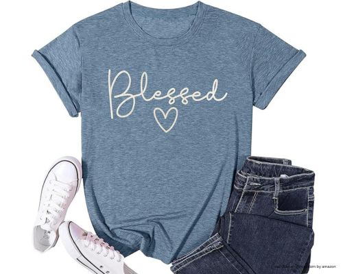 blessed shirt Blessed T-Shirt for Women Cute Heart Graphic Letter Print Sayings Shirts Casual Short Sleeve Thankful Tee Tops