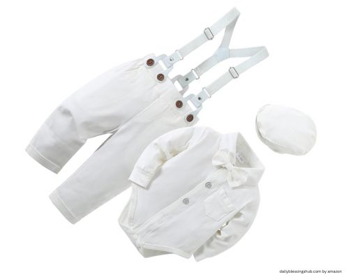 baby boy blessing outfit lds YALLET Baby Boy Clothes Set Infant Tuxedo Long Sleeve Gentleman Suit Outfits + Beret Hat + Suspender Pants + Bowtie 0-18M