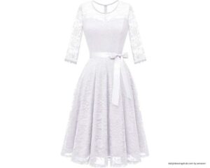 lds blessing dress Dressystar Women's Floral Lace Dress Short Bridesmaid Dresses with Sheer Neckline