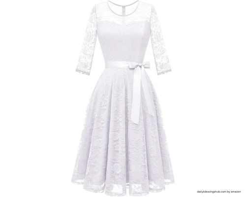 lds blessing dress Dressystar Women's Floral Lace Dress Short Bridesmaid Dresses with Sheer Neckline