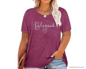 blessed shirt Binshre Plus Size Tops for Women Cute Graphic Tees Loose Fit Flower Printing Short Sleeve Crew Neck T Shirts