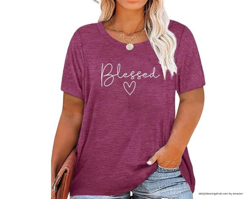 blessed shirt Binshre Plus Size Tops for Women Cute Graphic Tees Loose Fit Flower Printing Short Sleeve Crew Neck T Shirts