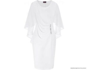 lds blessing dress Hanna Nikole Women's Plus Size Chiffon Ruffle Flattering Cape Sleeve Bodycon Pencil Dress