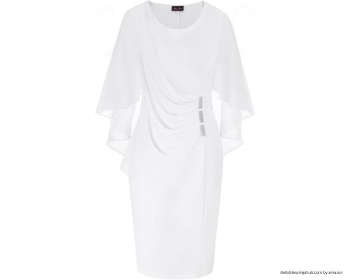 lds blessing dress Hanna Nikole Women's Plus Size Chiffon Ruffle Flattering Cape Sleeve Bodycon Pencil Dress