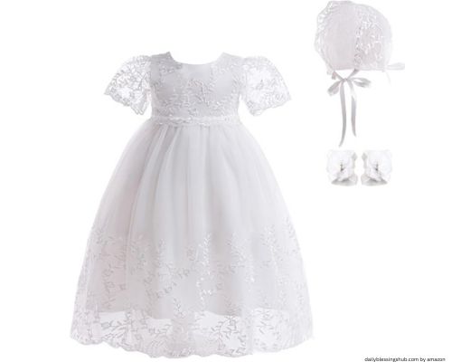 Baby Girls White Christening Dress Lace Toddler Baptism Gown Outfit for Formal Party Infant Wedding Dresses