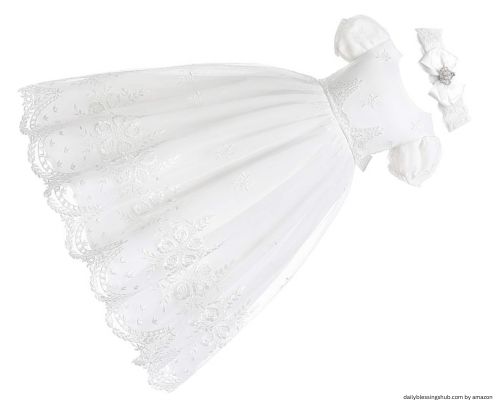 Glamulice Baby-Girls Newborn Satin Christening Baptism Floral Embroidered Dress Gown Outfit
