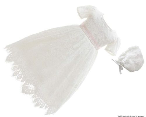Meiqiduo Baby Girls Lace Dress Christening Baptism Gowns Outfit with Bonnet