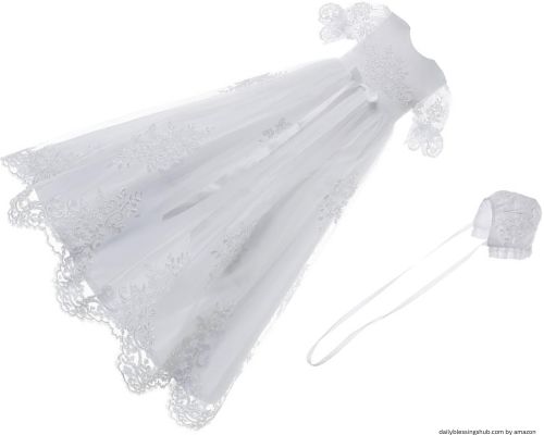 NIMBLE Baby Girls Baptism Delicate Embroideried Gown with Bonnet for 0-15 Months