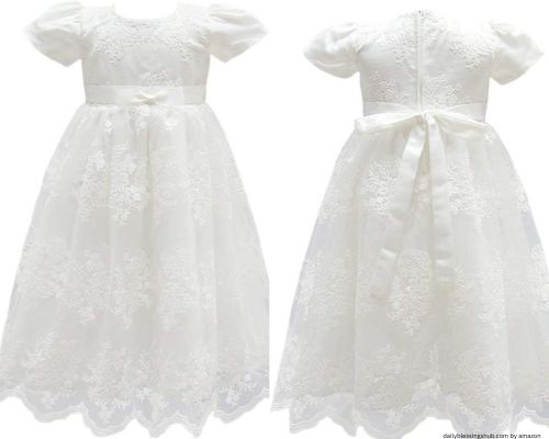 Glamulice Baby Girls Christening Baptism Dress Newborn Floral Embroidered Lace Dresses for Toddler