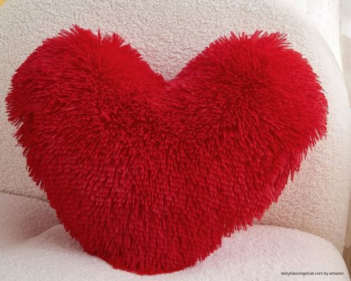 MOOWOO Red Heart Faux Fur Throw Pillow with Pillow Cover and Insert,Sherpa Plush Fluffy, Solid Color,Christmas Decorations,Valentines Day Decor, Heart Shape Gift for Girls,Love Pillow. bless your heart pillow